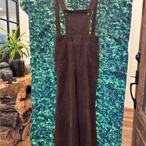 Brown Corduroy Wide-Leg Overall Jumpsuit
